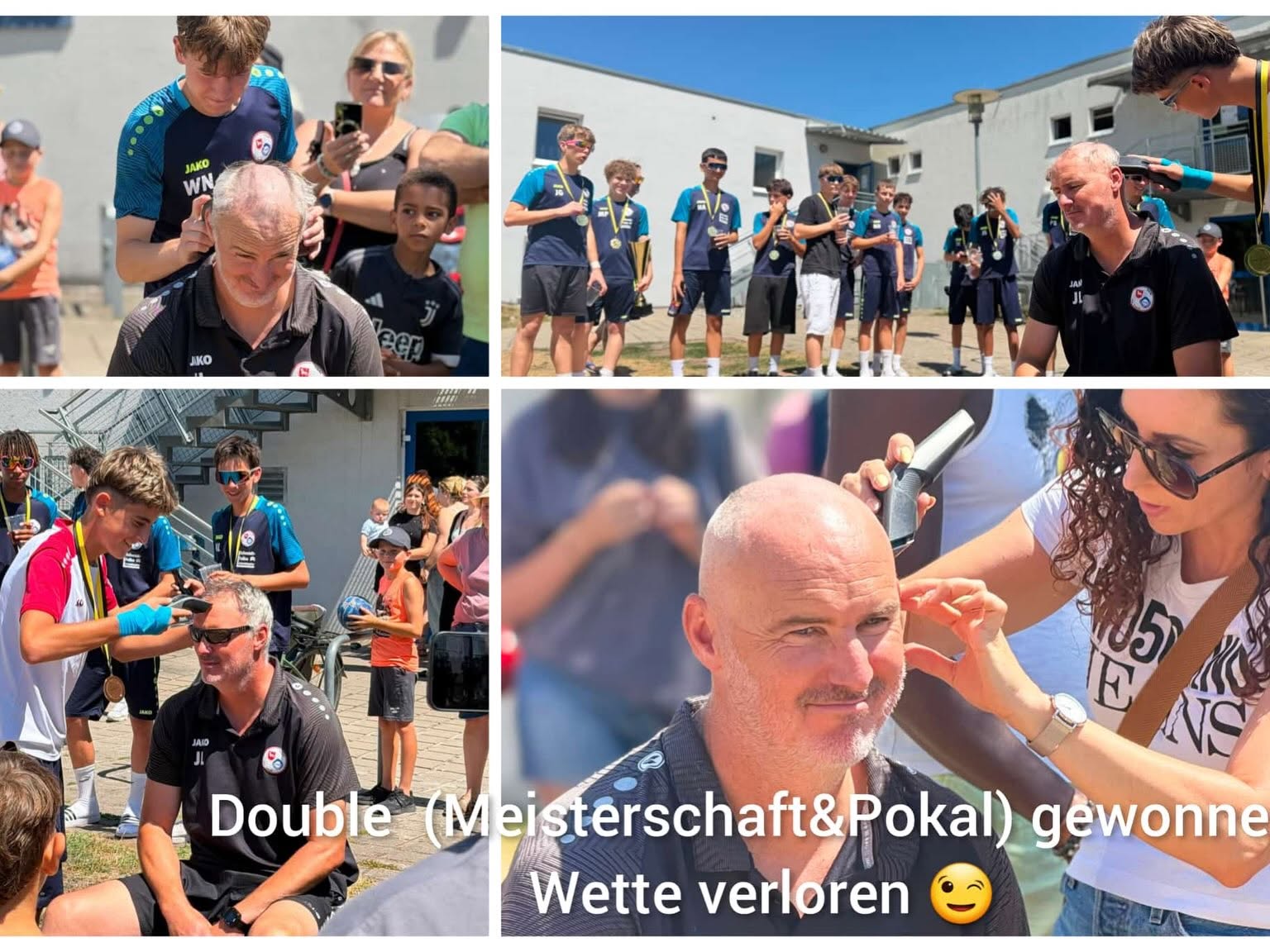 Collage: Coach Löschi löst seine Wette ein